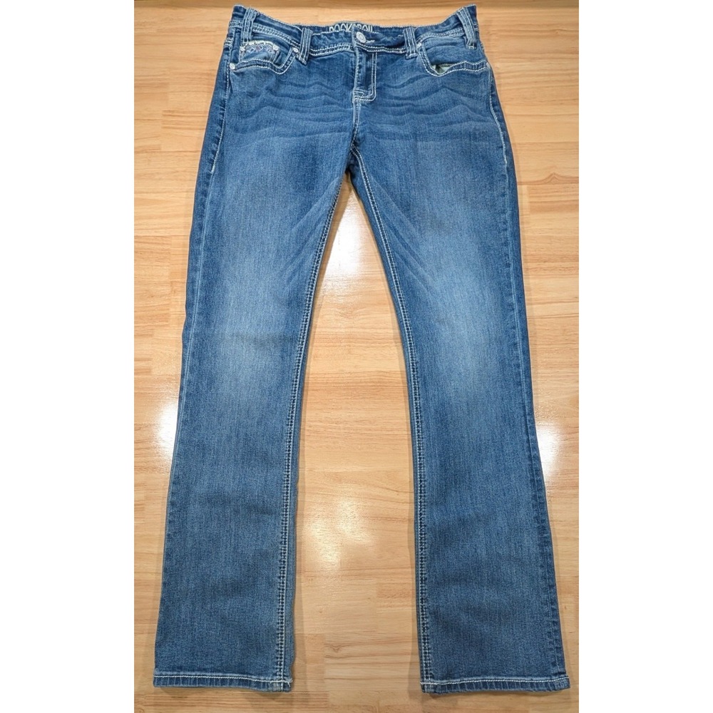 Rock & Roll Cowgirl Boyfriend Jeans 28x34 Medium Wash Embroidered Straight Leg